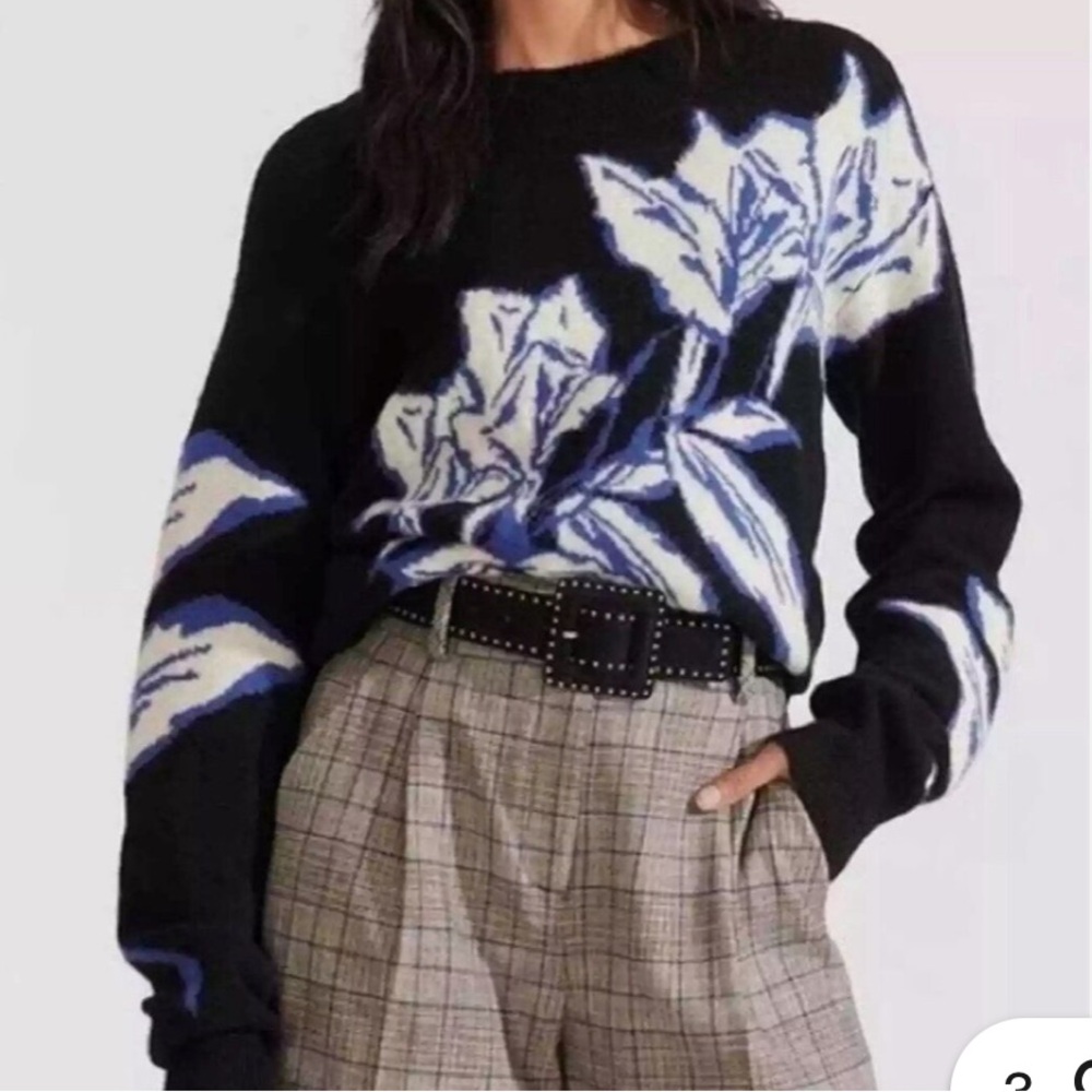 Veronica Beard Ayala Intarsia Floral Merino Wool Sweater